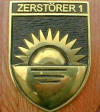 Das Wappen von Zerstörer 1, Messing/Holz