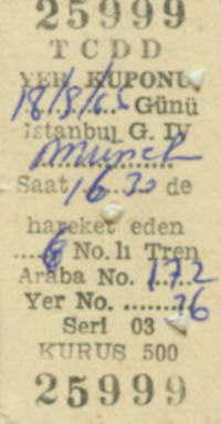 Platzkarte Türkei 1966