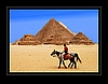 Reiter mit sechsbeinigem Pferd vor den Pyramiden von Gizeh