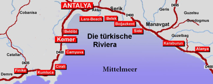Karte der türkischen Riviera